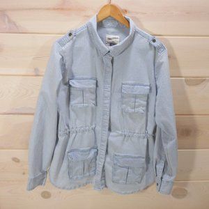 Universal Thread Women's Sz L Light Wash Denim Jacket Striped Snap Cinch